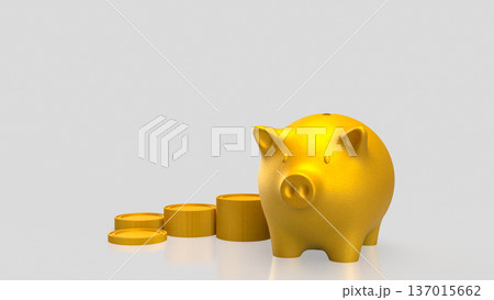 Golden Piggy Bank with Coins Savings Concept 3d render. 137015662