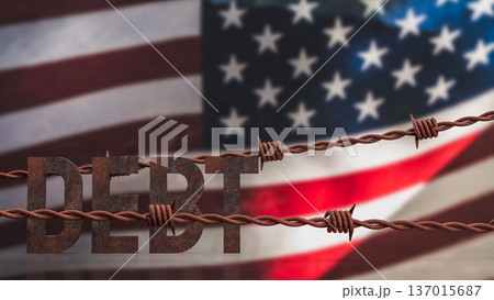 United States National Debt Concept with Barbed Wire 3d render. 137015687