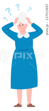 Amnesia symptom. Old woman with memory loss and confusion Amnesia symptom. Old woman with memory loss and confusion 137015697