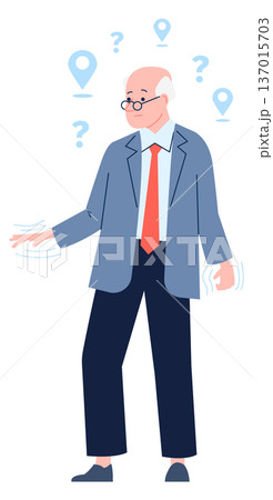 Disorientation symptom color icon. Elderly man character Disorientation symptom color icon. Elderly man character 137015703