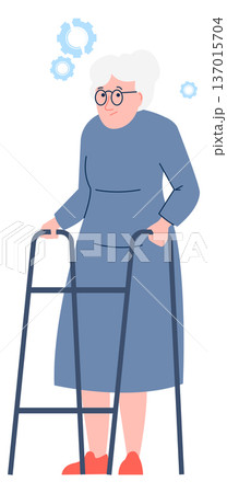 Cognitive problem icon. Old woman with mind disease 137015704