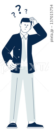 Confused man icon. Thinking person with question marks around head 137015754