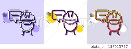 Foreman talk line icon. Halftone dotted pattern. Gradient icon with grain shadow. Engineer or architect sign. Construction helmet symbol. Line foreman icon. Various designs. Vector 137015757
