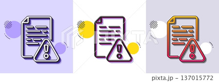 Instruction manual line icon. Halftone dotted pattern. Gradient icon with grain shadow. Warning file sign. Caution alert symbol. Line instruction manual icon. Various designs. Vector 137015772