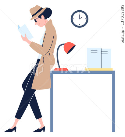 Mystery investigator female character. Woman read crime case Mystery investigator female character. Woman read crime case 137015895