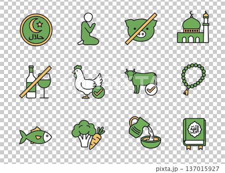 Simple Halal icon set for restaurants Simple Halal icon set for restaurants 137015927
