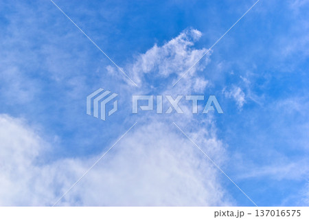 beautiful blue sky and white fluffy group of clouds with sunrise in the morning, natural background 137016575