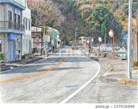 郊外の道路　色鉛筆調 137016899