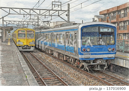 電車　伊豆箱根鉄道　色鉛筆調 137016900