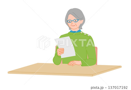 シニア女性が書類を見て頷くイラスト シニア女性が書類を見て頷くイラスト 137017192
