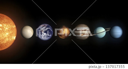 Realistic Solar System Planets Against Black Background 137017355
