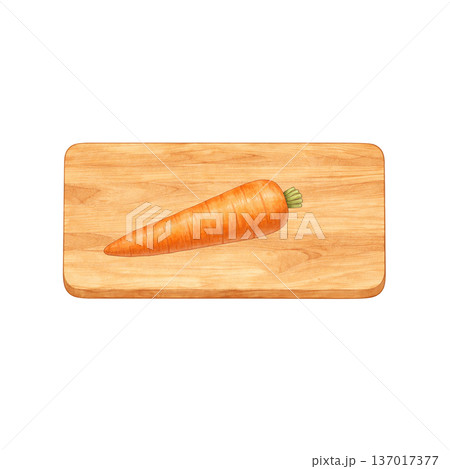 にんじんと木製まな板 水彩シンプル 横構図 切り抜きPNG 137017377