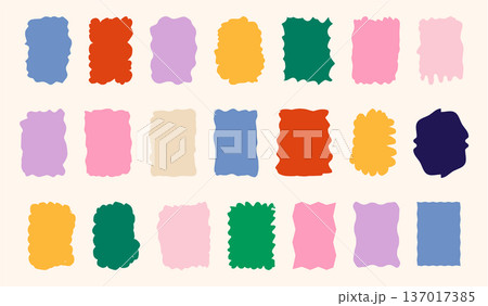 Set of colorful wavy sticker collection. Bright labels with hand-drawn edges for playful tags, social graphics and festive Set of colorful wavy sticker collection. Bright labels with hand-drawn edges for playful tags, social graphics and festive 137017385