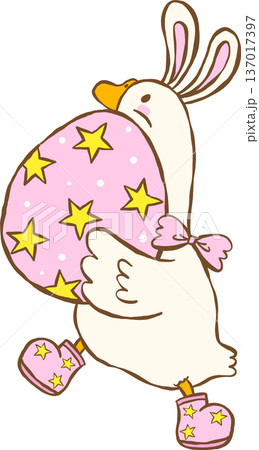 Cute Easter Silly Goose Bunny Carrying Easter Egg Cartoon Hand Drawn Cute Easter Silly Goose Bunny Carrying Easter Egg Cartoon Hand Drawn 137017397