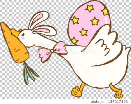 Cute Easter Silly Goose Bunny Ears Running and Carrying Easter Egg Cartoon Hand Drawn Cute Easter Silly Goose Bunny Ears Running and Carrying Easter Egg Cartoon Hand Drawn 137017398