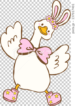 Cute Easter Silly Goose Bunny  Ears and Bow Tie Cartoon Hand Drawn 137017401