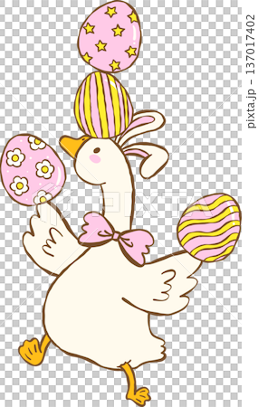 Cute Easter Silly Goose Bunny  Ears Juggling Easter Eggs Cartoon Hand Drawn 137017402