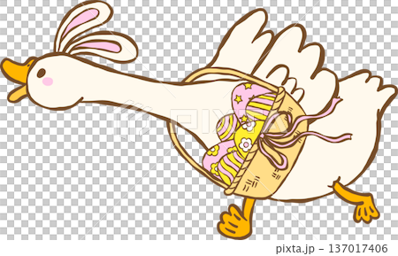 Cute Easter Silly Goose Bunny Ears Running with Easter Egg Basket Cartoon Hand Drawn Cute Easter Silly Goose Bunny Ears Running with Easter Egg Basket Cartoon Hand Drawn 137017406