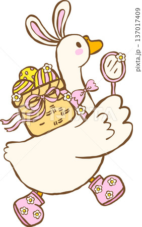 Cute Easter Silly Goose Bunny Ears Hunting Easter Eggs Cartoon Hand Drawn Cute Easter Silly Goose Bunny Ears Hunting Easter Eggs Cartoon Hand Drawn 137017409