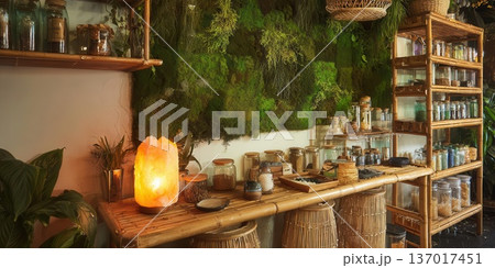 Rustic Apothecary Shop Interior with Natural Elements 137017451