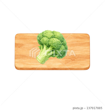 ブロッコリーと木製まな板 水彩シンプル 横構図 切り抜きPNG ブロッコリーと木製まな板 水彩シンプル 横構図 切り抜きPNG 137017885