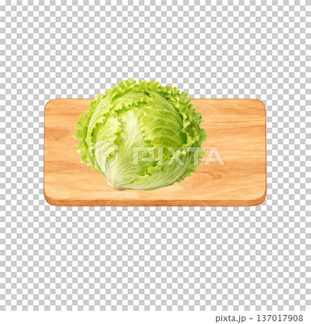 レタスと木製まな板 水彩シンプル 横構図 切り抜きPNG 137017908