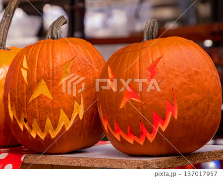 Decorated Halloween pumpkins Decorated Halloween pumpkins 137017957