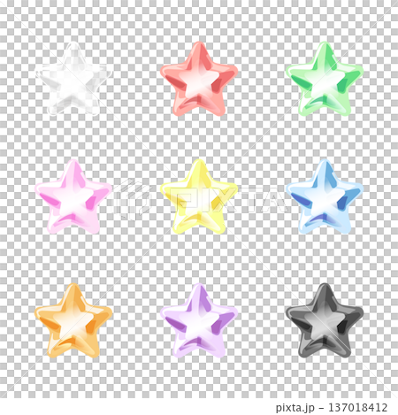 立体的でツヤのあるガラス風・星型アイコンセット(9色バリエーション) 立体的でツヤのあるガラス風・星型アイコンセット(9色バリエーション) 137018412
