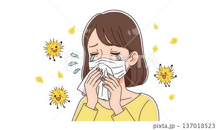 親しみやすい花粉キャラクターのイラスト｜花粉症・アレルギー対策の啓蒙・キャンペーン用素材 137018523