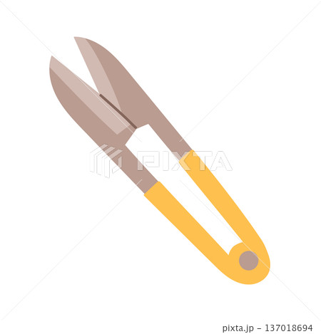 Flat vector garden hedge shears with yellow handles. Minimal gardening tool icon isolated on light background, perfect for landscaping, farming and spring garden design 137018694