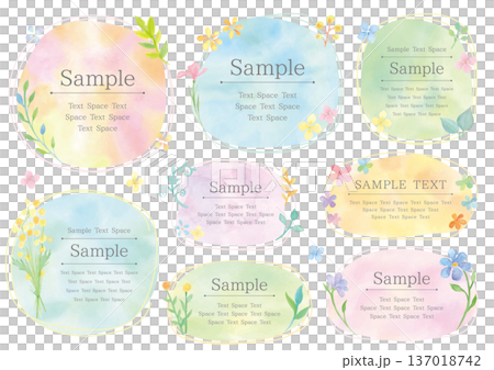 一組8個圓形水彩畫框，圖案為植物 137018742