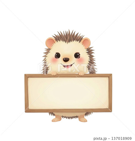 動物キャラクターがメッセージボードを持つかわいいイラスト 137018909