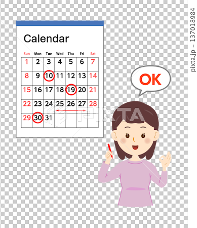 カレンダーに丸をする女性 137018984