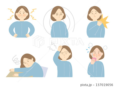 更年期症状に悩む女性のイラストセット 137019056