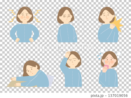 更年期症状に悩む女性のイラストセット 137019056