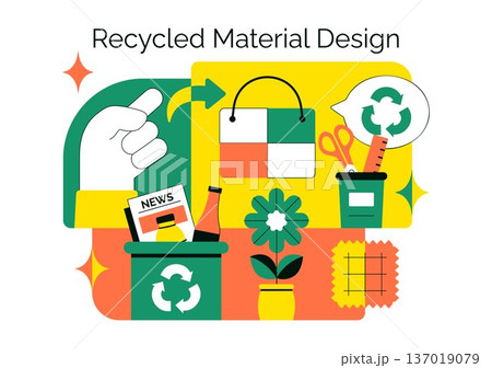 Eco Friendly Recycled Material Design Vector Illustration Featuring Circular Economy Concepts And Sustainability Icons in Flat Background 137019079