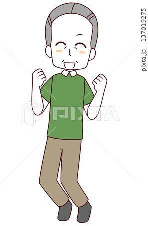 笑顔でジャンプする高齢男性のイラスト 笑顔でジャンプする高齢男性のイラスト 137019275