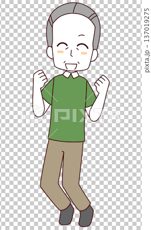 笑顔でジャンプする高齢男性のイラスト 笑顔でジャンプする高齢男性のイラスト 137019275