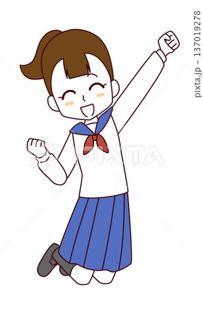 笑顔でジャンプするセーラー服の女子のイラスト 笑顔でジャンプするセーラー服の女子のイラスト 137019278