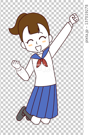 笑顔でジャンプするセーラー服の女子のイラスト 笑顔でジャンプするセーラー服の女子のイラスト 137019278