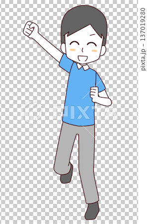 Illustration of a smiling man jumping Illustration of a smiling man jumping 137019280