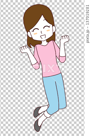 Illustration of a smiling woman jumping Illustration of a smiling woman jumping 137019281