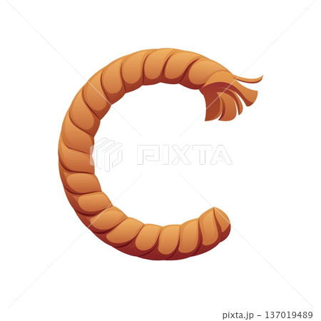 Cartoon pirate font and caribbean corsairs typeface letter C of English piracy alphabet, vector type. Ship or sailboat rope cord line in shape of letter C for pirate font and corsair ABC typeface 137019489