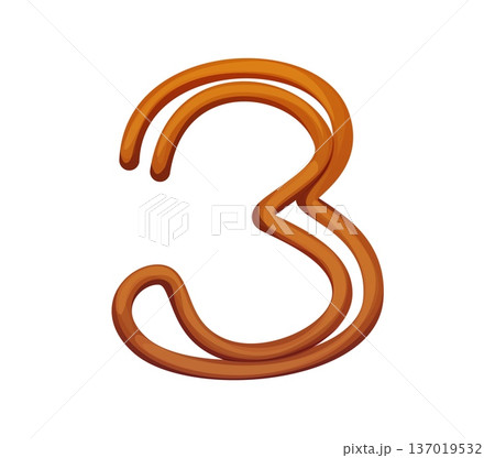 Cartoon number three as a curved rope, agriculture typeface, farm font, type funny alphabet numeral sign with rustic texture. Vector digit 3 as a cord, rural abc symbol for kids learning and education Cartoon number three as a curved rope, agriculture typeface, farm font, type funny alphabet numeral sign with rustic texture. Vector digit 3 as a cord, rural abc symbol for kids learning and education 137019532