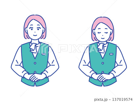 窓口受付案内　お辞儀をするビジネス女性のイラストセット 137019574