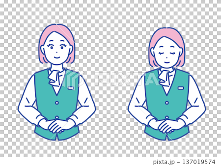 窓口受付案内　お辞儀をするビジネス女性のイラストセット 137019574