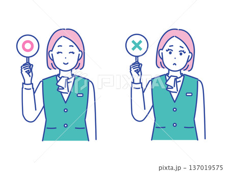 正解と不正解の札を持つビジネス女性のイラストセット 137019575