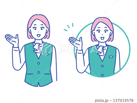 指差しをして案内する受付スタッフのイラストセット 指差しをして案内する受付スタッフのイラストセット 137019576