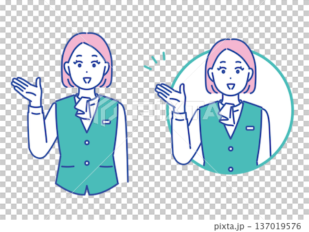 指差しをして案内する受付スタッフのイラストセット 指差しをして案内する受付スタッフのイラストセット 137019576