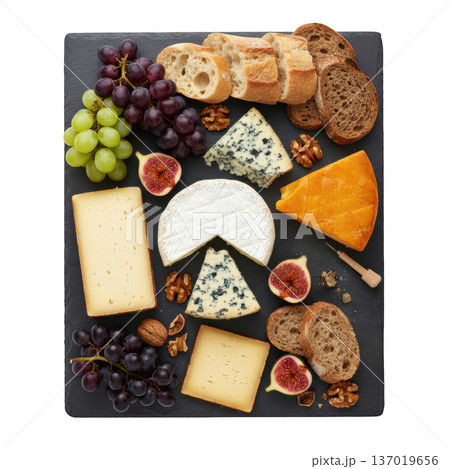 Cheese plate artisan cheese cheese board bread grape fig nut slate board gourmet cheese plate with bread grape fig nut dark 137019656